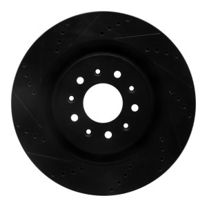 Jaguar XKR Brake Rotor (1) - Front Left - R1 Concepts - Drilled & Slotted - Black - `00-`06